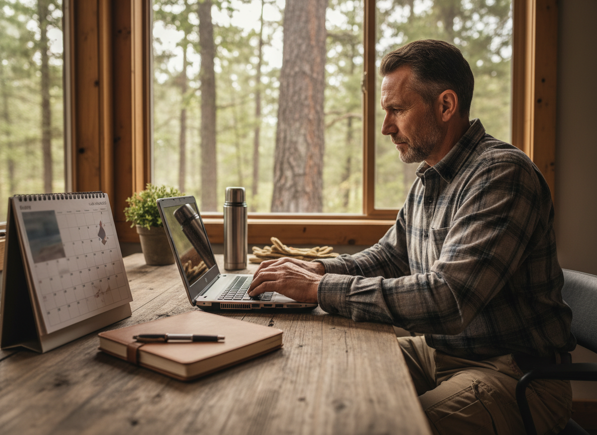 Professional tracking training hours on a laptop and calendar
